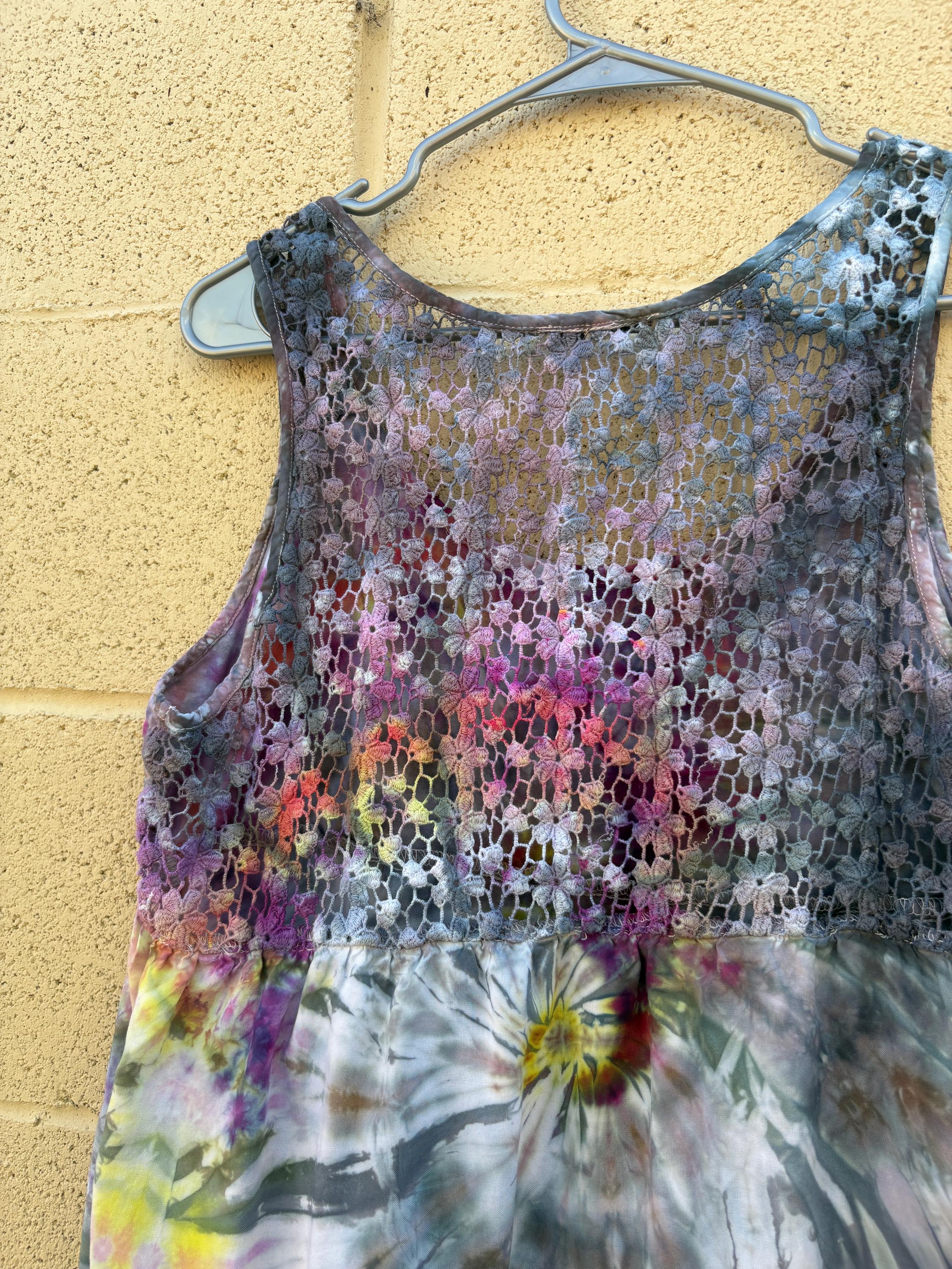 Hand-Dyed Cotton Lace Tank Dress – Upcycled Boho Tunic Dress (M/L) | 2DogsCreative