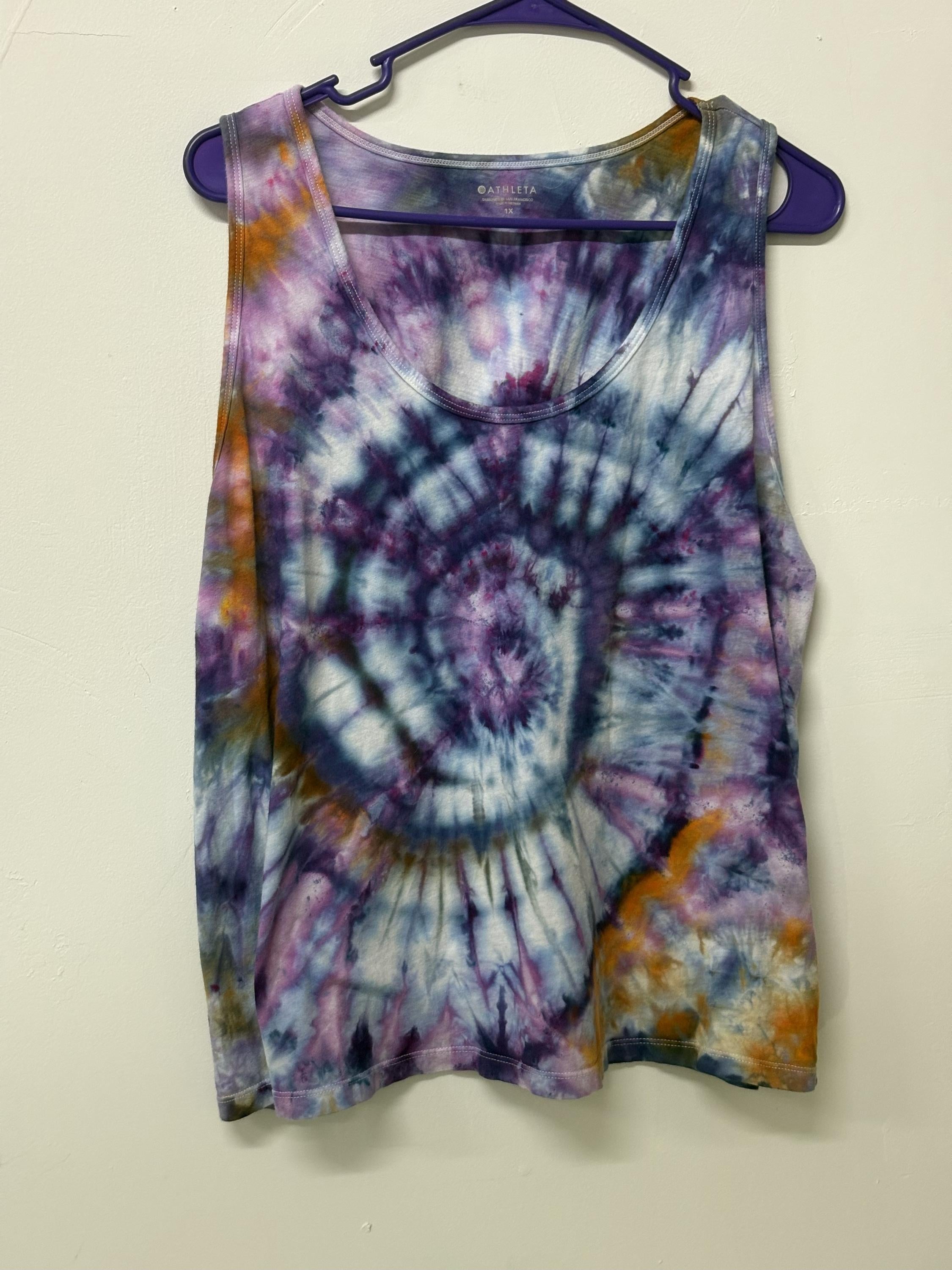XL Ice Dye Athleta Tank Top – Orange & Black Activewear, Workout Shirt