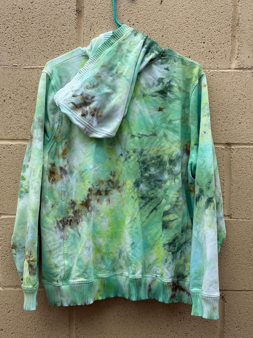 Hand-Dyed Zip-Up Hoodie – XL – Leprechaun Princess | Emerald Green Ice Dye | One-of-One | 2DogsCreative