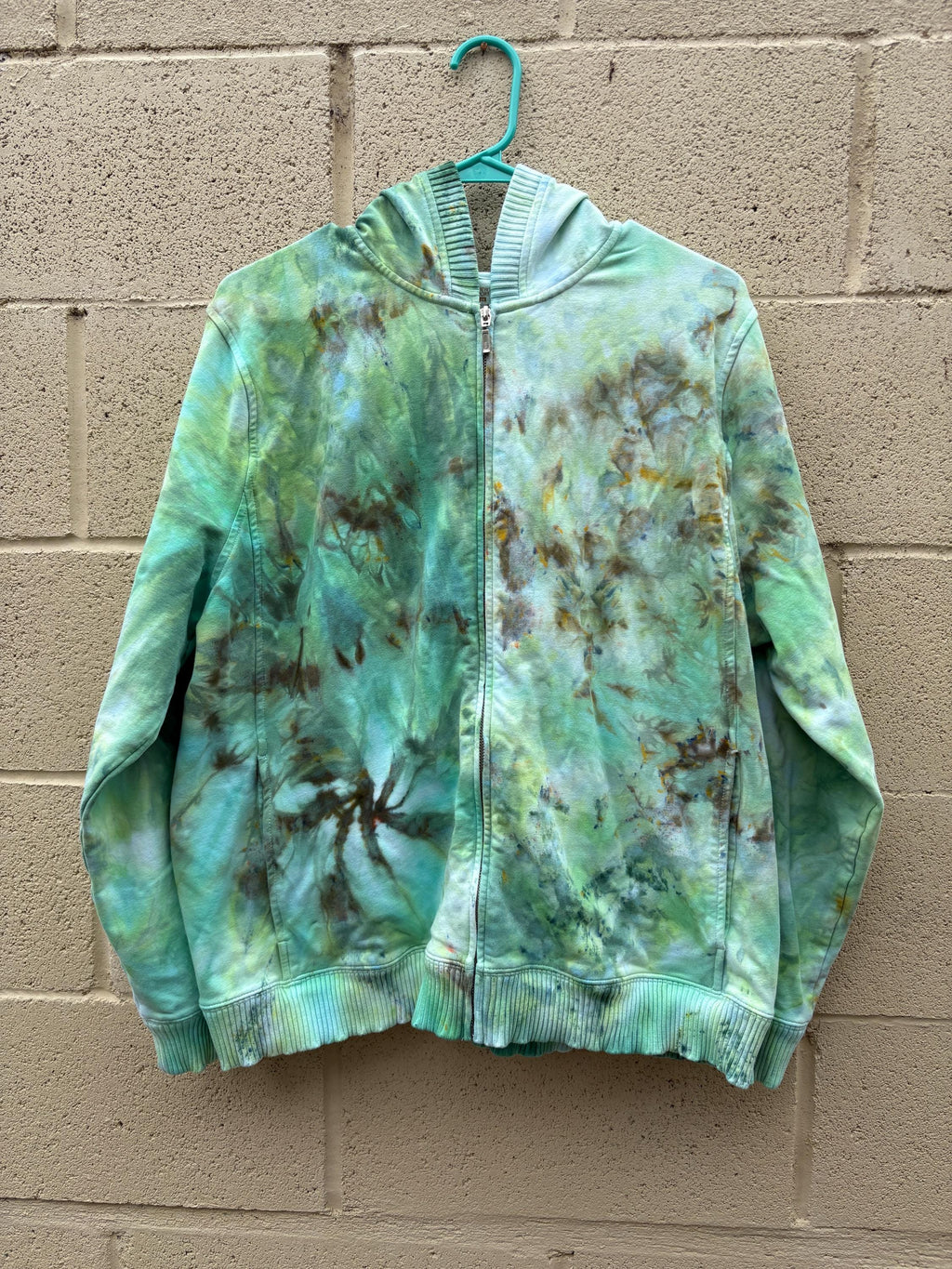 Hand-Dyed Zip-Up Hoodie – XL – Leprechaun Princess | Emerald Green Ice Dye | One-of-One | 2DogsCreative