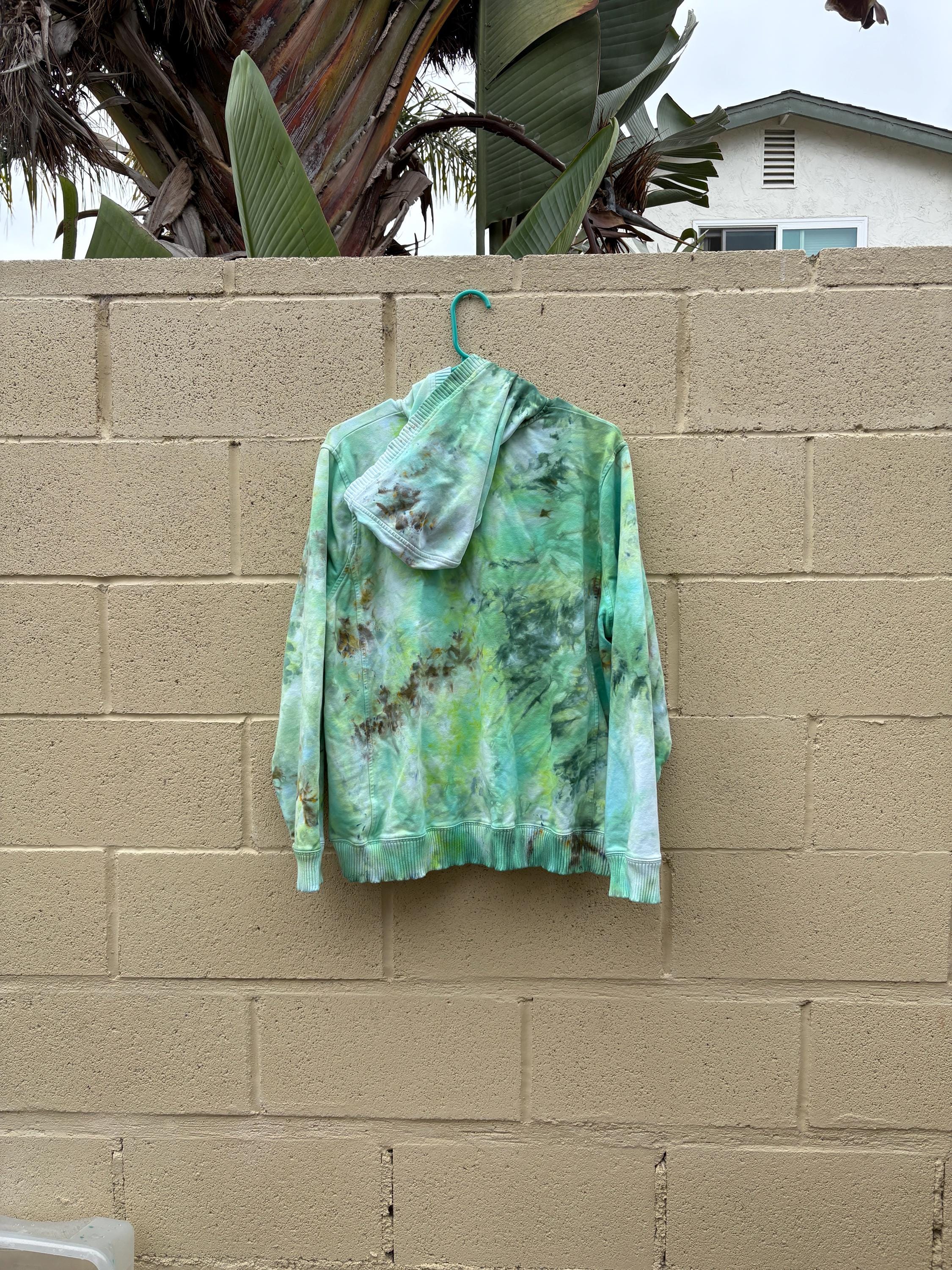 Hand-Dyed Zip-Up Hoodie – XL – Leprechaun Princess | Emerald Green Ice Dye | One-of-One | 2DogsCreative