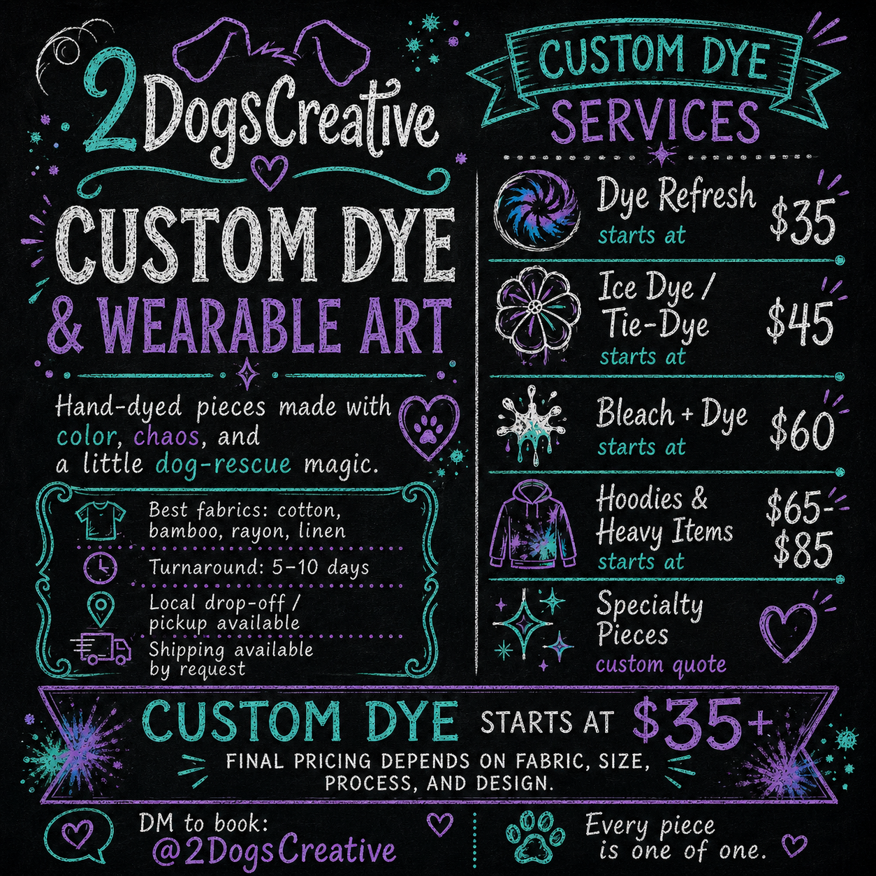 Custom Dye & Wearable Art Service | Supports Dog Rescues | 2DogsCreative