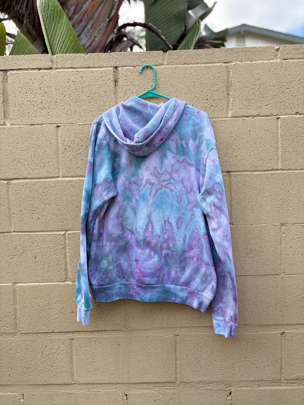 XL Hand-Dyed Ice Dye Zip-Up Hoodie – Blue & Teal Winter Blend | Supports Dog Rescues | 2DogsCreative