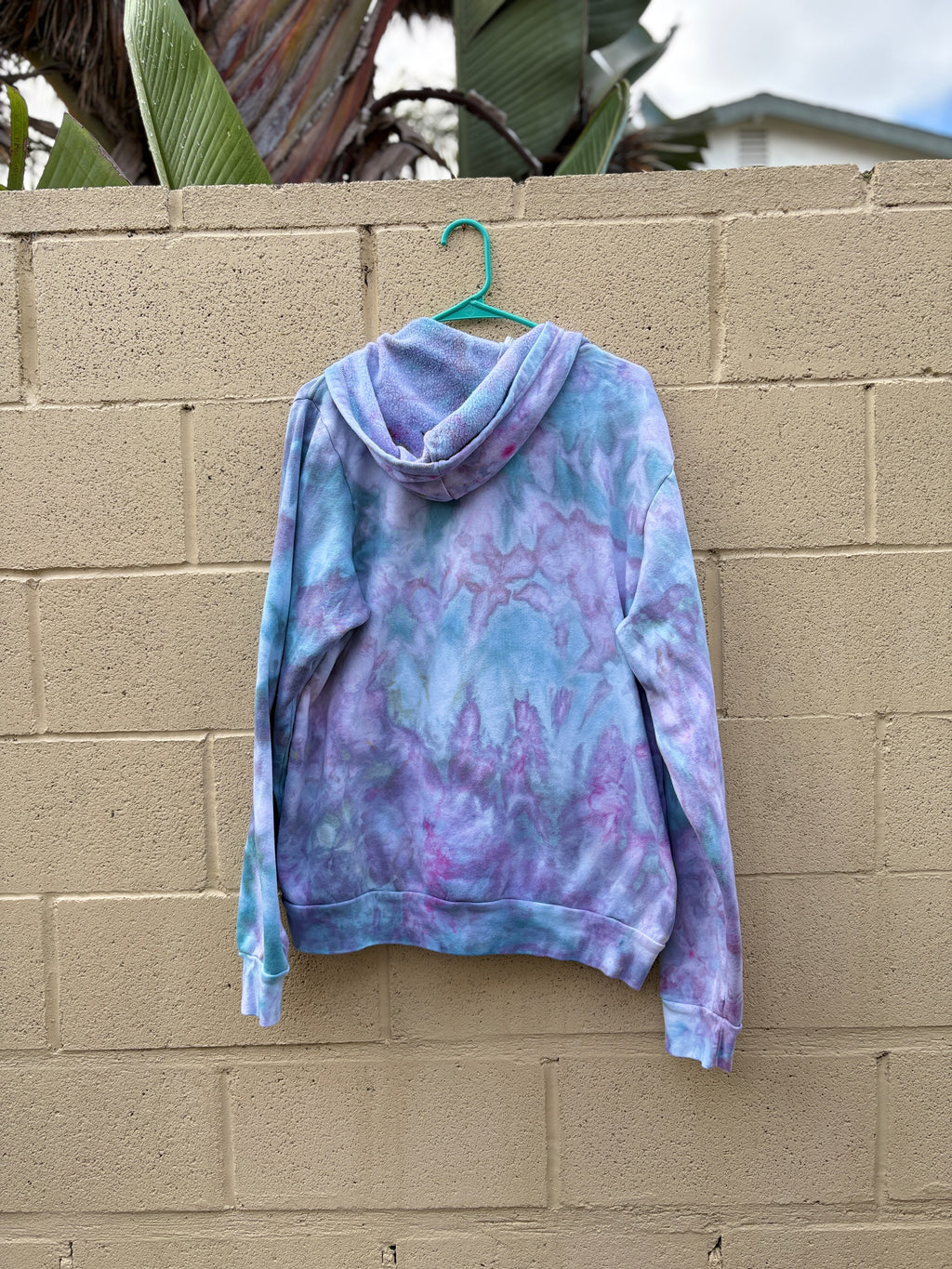 XL Hand-Dyed Ice Dye Zip-Up Hoodie – Blue & Teal Winter Blend | Supports Dog Rescues | 2DogsCreative