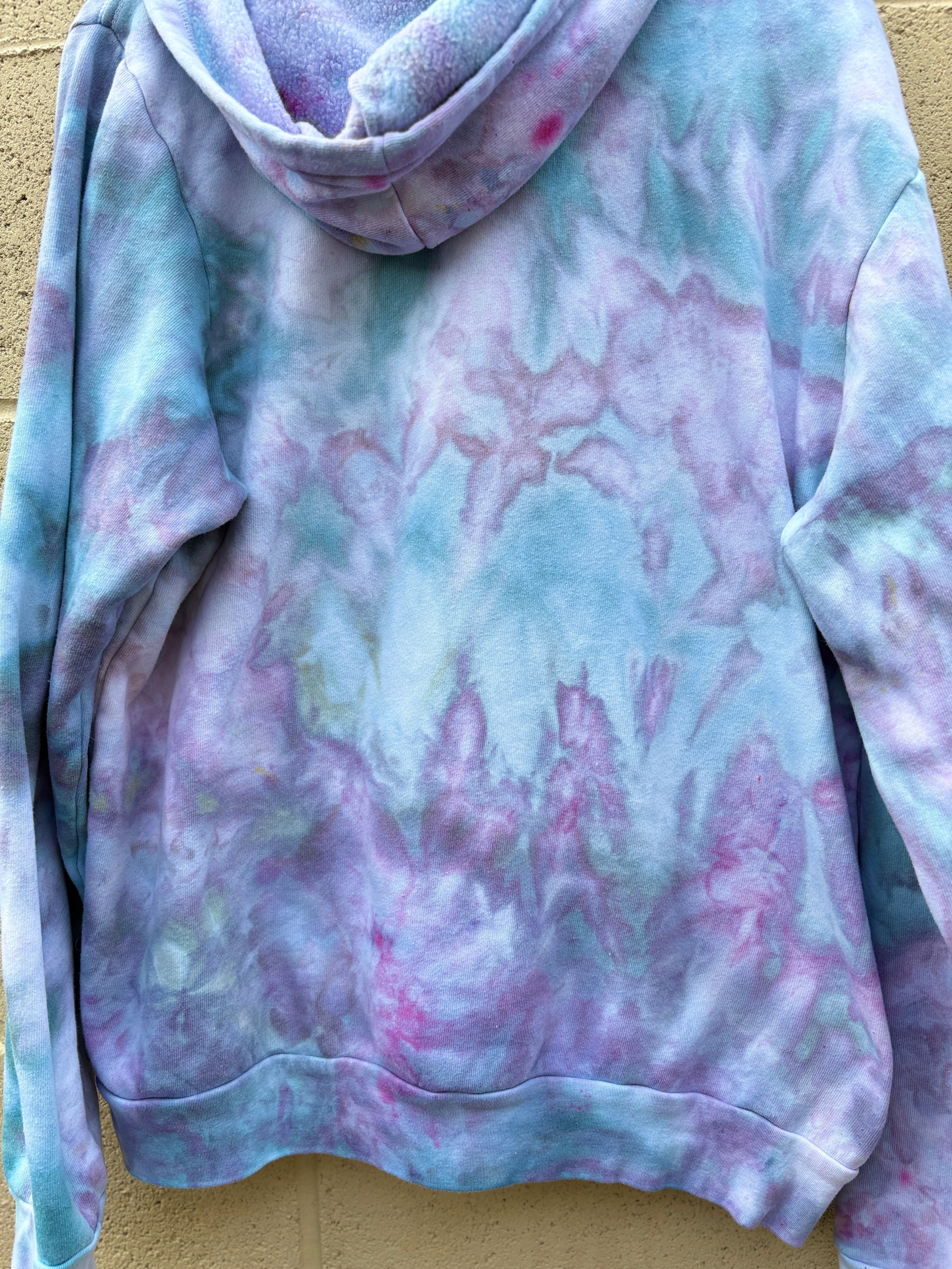 XL Hand-Dyed Ice Dye Zip-Up Hoodie – Blue & Teal Winter Blend | Supports Dog Rescues | 2DogsCreative