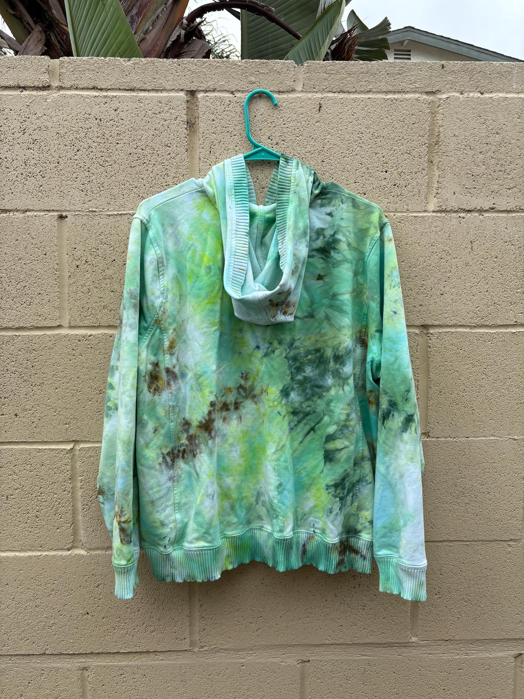 Hand-Dyed Zip-Up Hoodie – XL – Leprechaun Princess | Emerald Green Ice Dye | One-of-One | 2DogsCreative