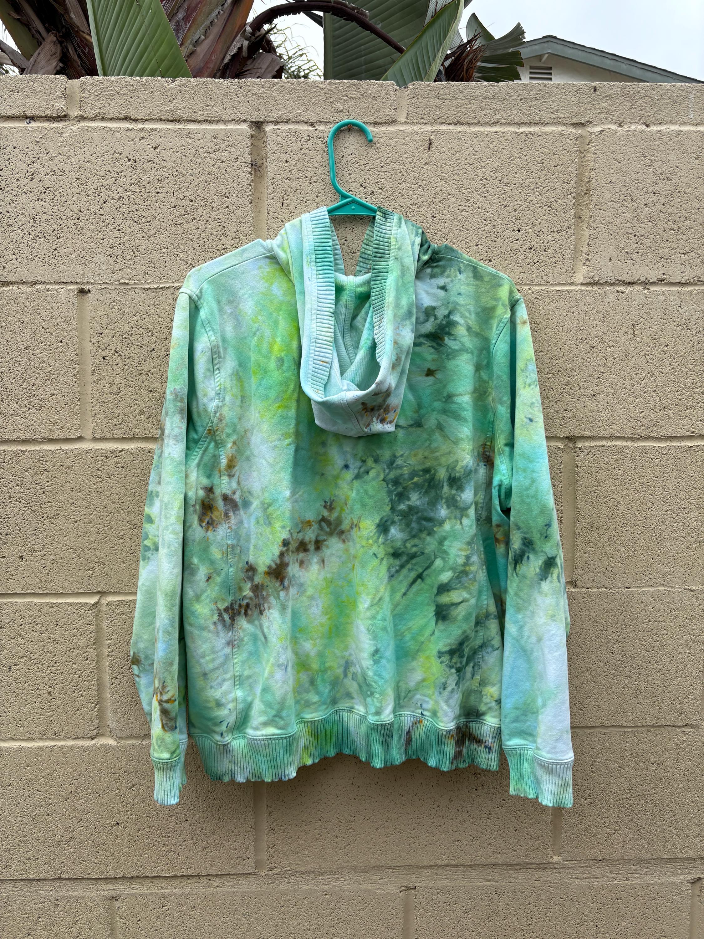 Hand-Dyed Zip-Up Hoodie – XL – Leprechaun Princess | Emerald Green Ice Dye | One-of-One | 2DogsCreative