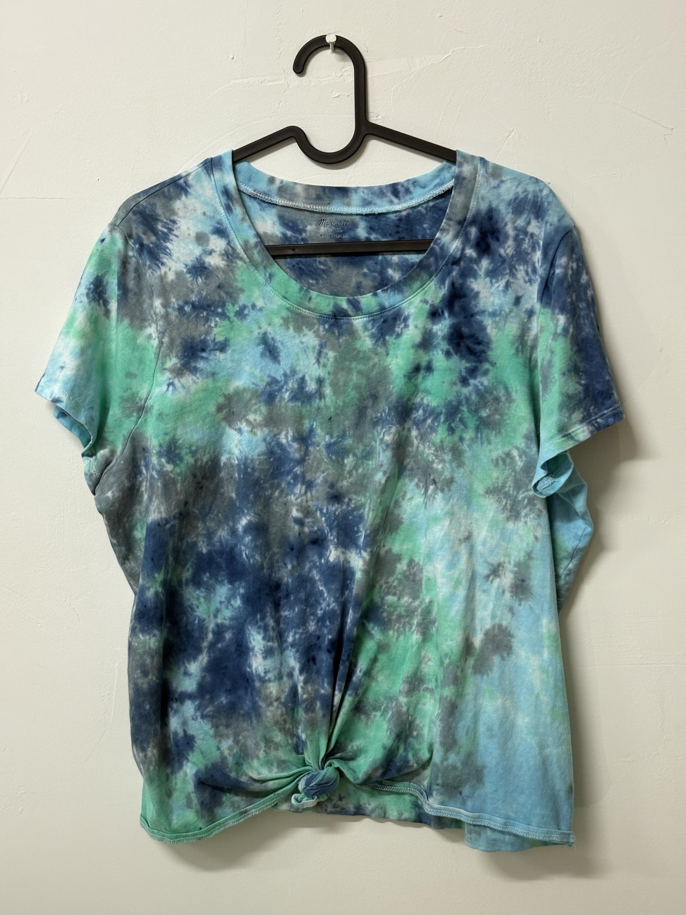 Blue Wave Tie-Dye Tee: Medium, Front Knot, Handmade Boho Shirt | Saves Rescue Dogs