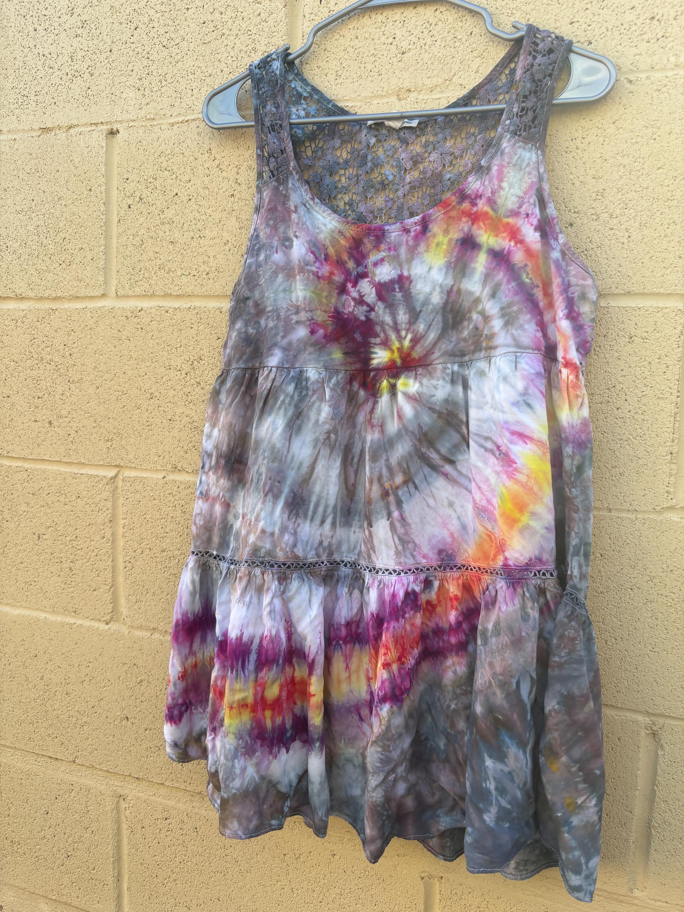 Hand-Dyed Cotton Lace Tank Dress – Upcycled Boho Tunic Dress (M/L) | 2DogsCreative