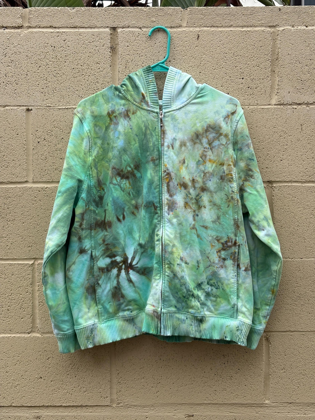 Hand-Dyed Zip-Up Hoodie – XL – Leprechaun Princess | Emerald Green Ice Dye | One-of-One | 2DogsCreative