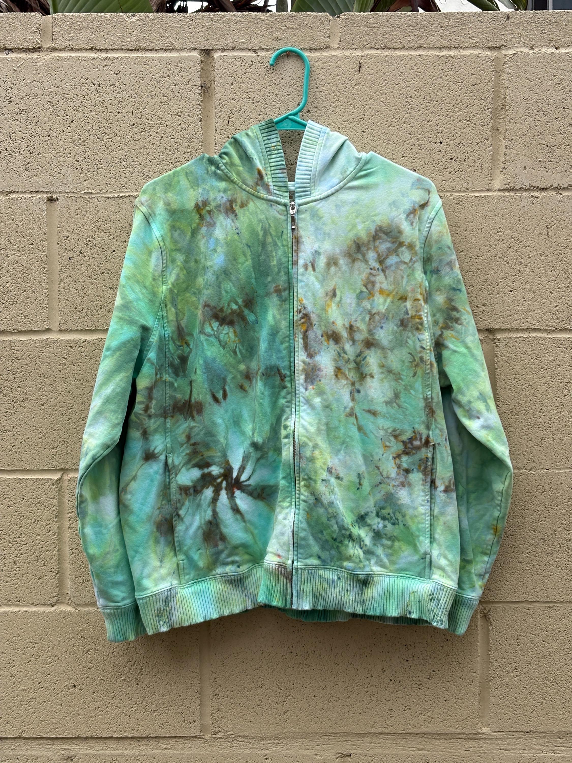 Hand-Dyed Zip-Up Hoodie – XL – Leprechaun Princess | Emerald Green Ice Dye | One-of-One | 2DogsCreative