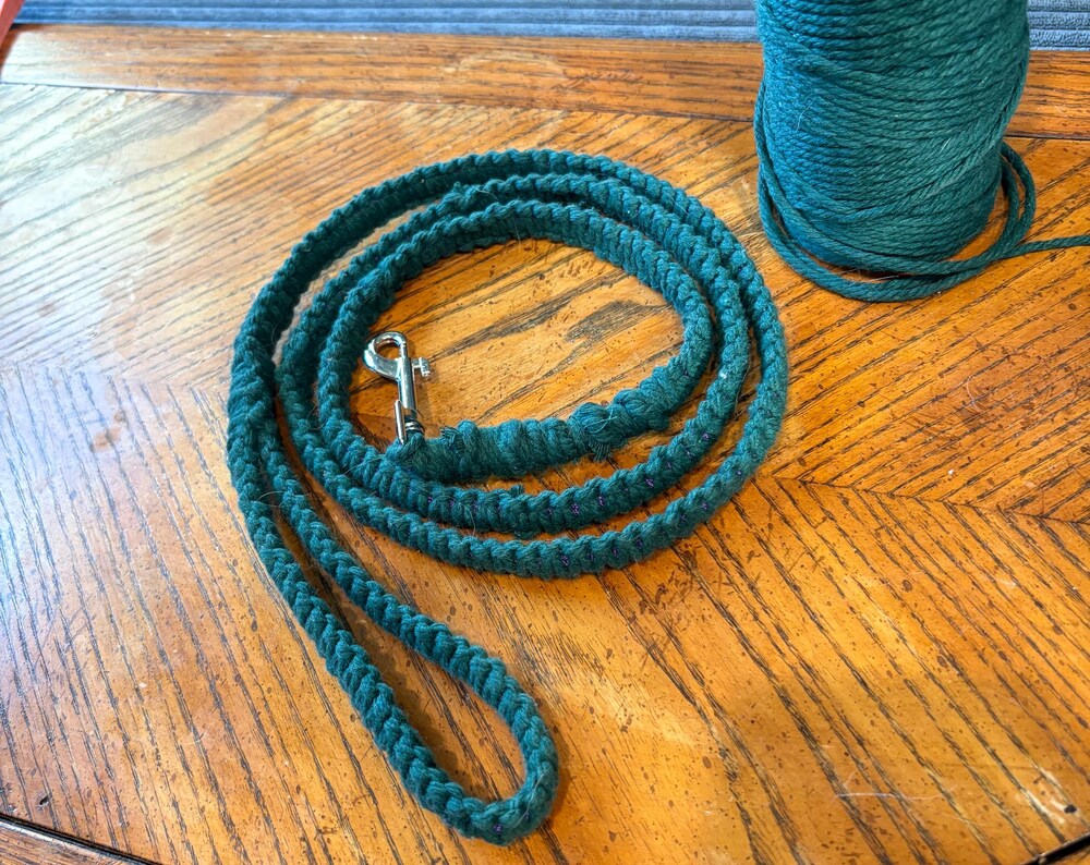Teal and Peekaboo Purple Hand Tied by 2DogsCreative Macrame Dog Leash | Supports Dog Rescues | 2DogsCreative
