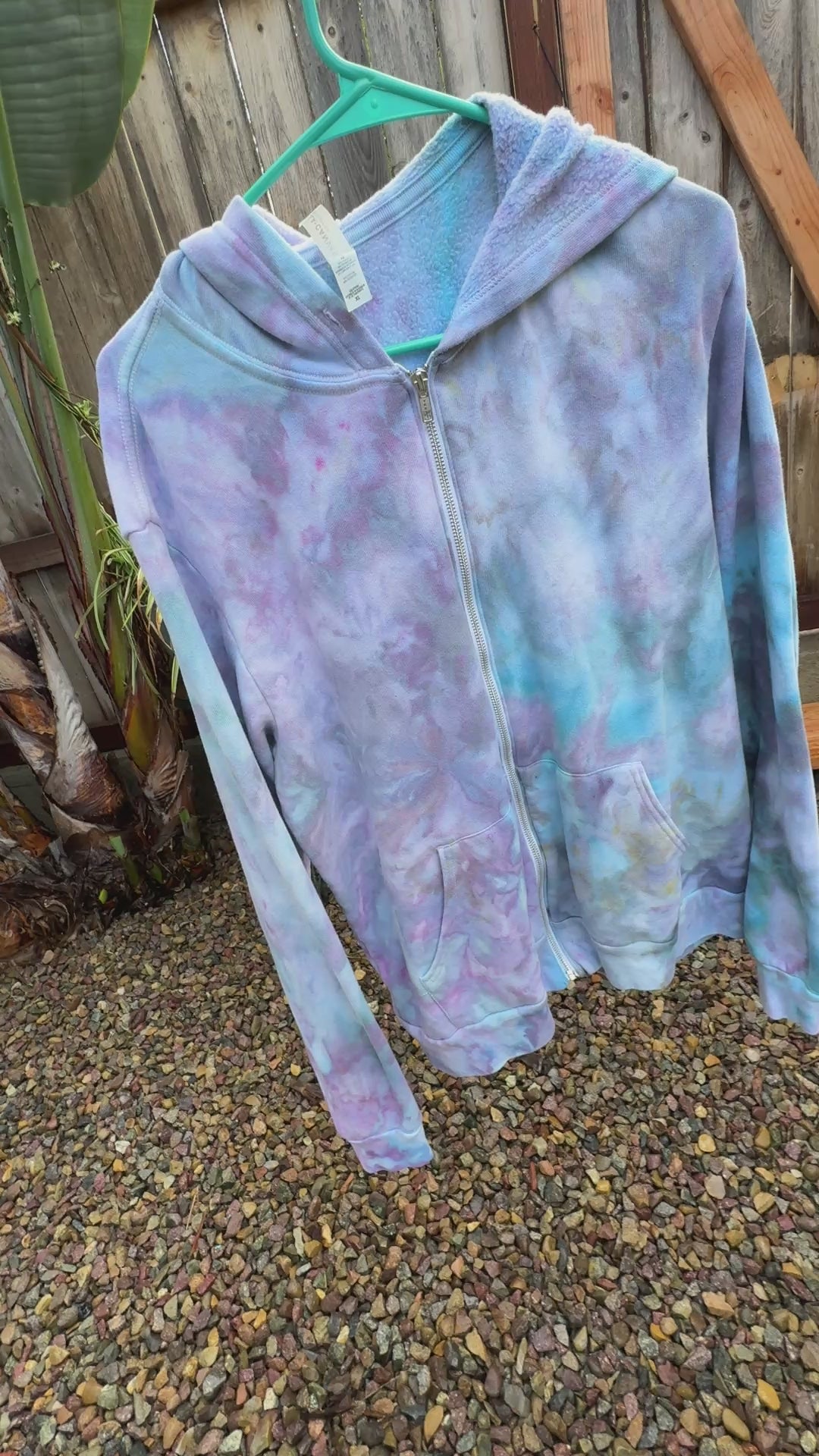 XL Hand-Dyed Ice Dye Zip-Up Hoodie – Blue & Teal Winter Blend | Supports Dog Rescues | 2DogsCreative